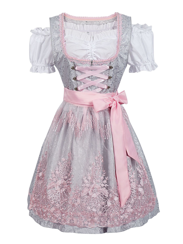 German Munich Oktoberfest gray and pink lace dress stage costume