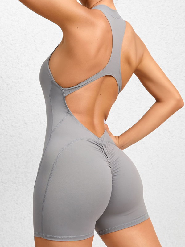 Tight zippered sports yoga pants peach hips one-piece quick-drying pleated fitness Jumpsuit