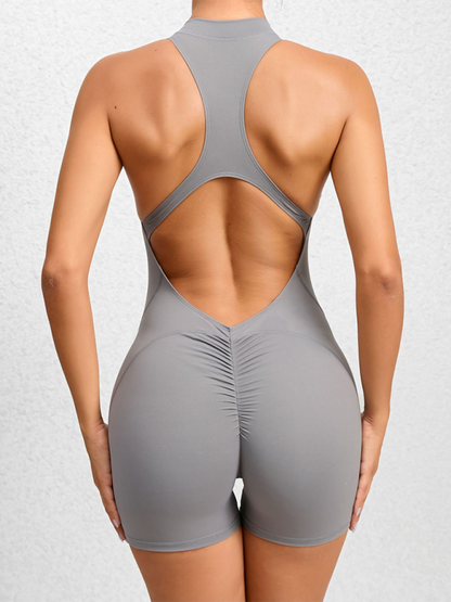 Tight zippered sports yoga pants peach hips one-piece quick-drying pleated fitness Jumpsuit