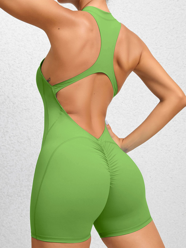 Tight zippered sports yoga pants peach hips one-piece quick-drying pleated fitness Jumpsuit