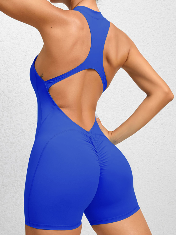 Tight zippered sports yoga pants peach hips one-piece quick-drying pleated fitness Jumpsuit