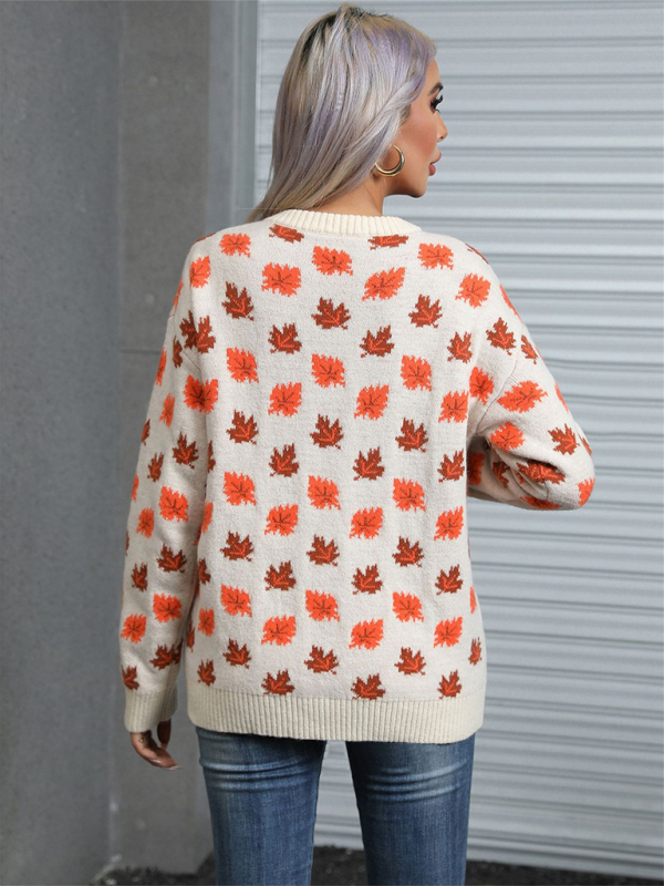 Halloween Maple Leaf Christmas Crew Neck Sweater Knit Bottom Sweater