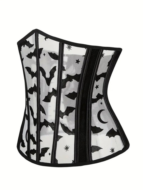 Halloween New Belly Band Herringbone Flannel Bat Print Corset