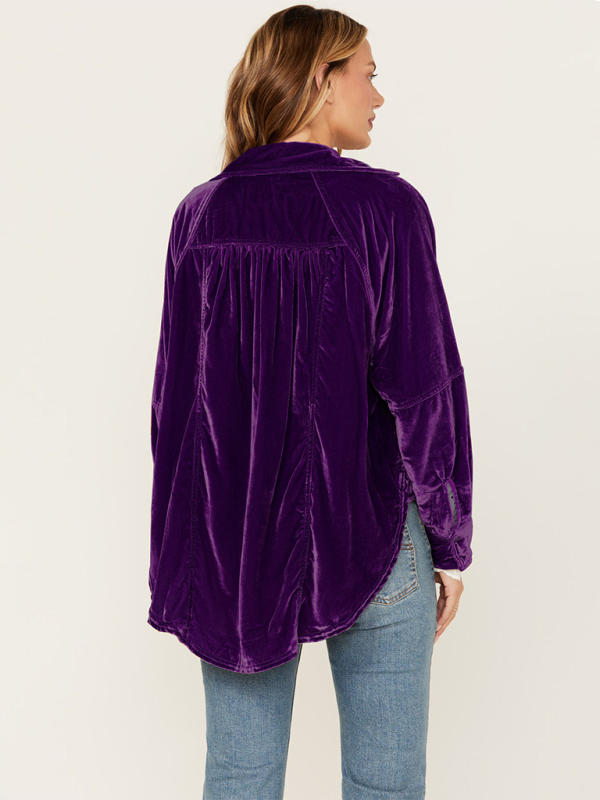 Golden Velvet Oversize Long Sleeve Loose Shirt Jacket