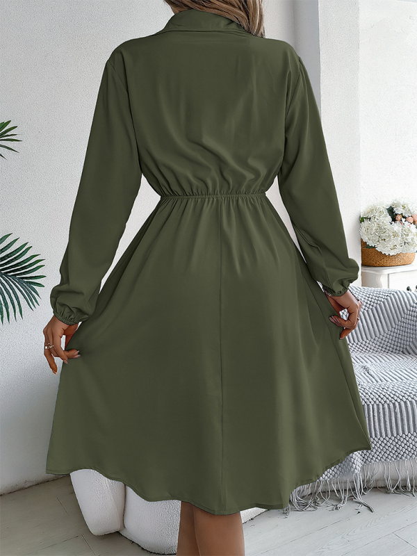 Casual Button Tie Waisted Long Sleeve Shirt Dress