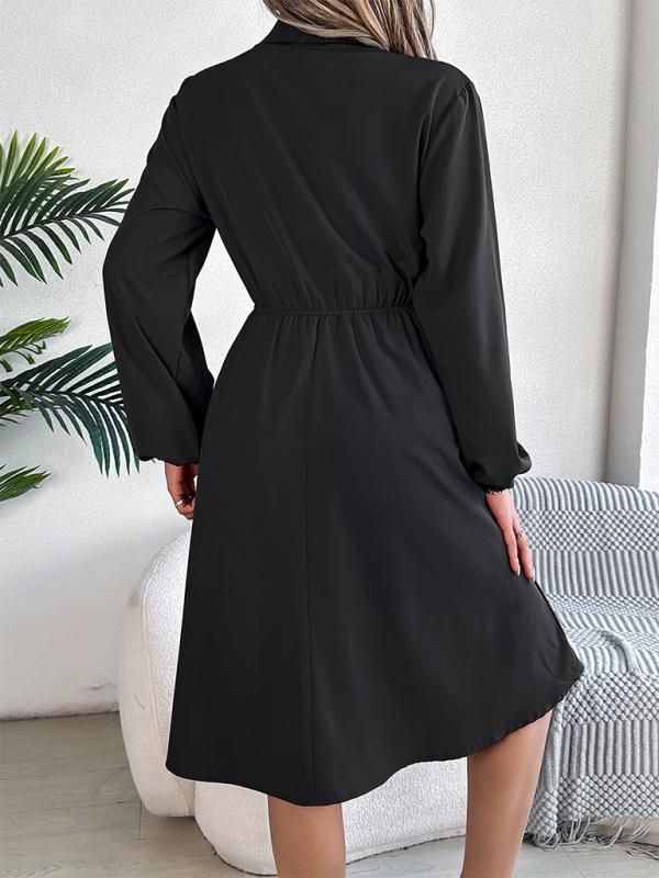 Casual Button Tie Waisted Long Sleeve Shirt Dress