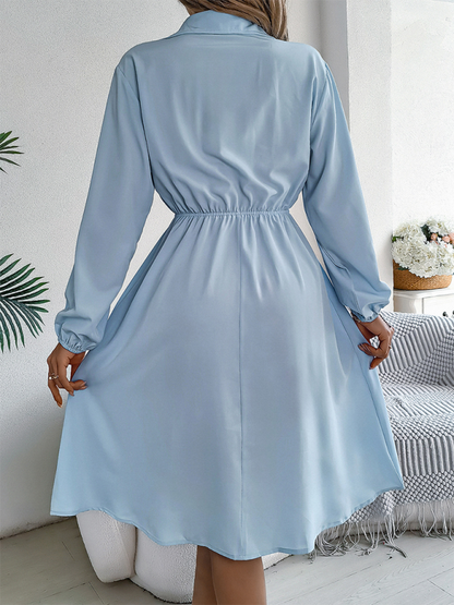 Casual Button Tie Waisted Long Sleeve Shirt Dress