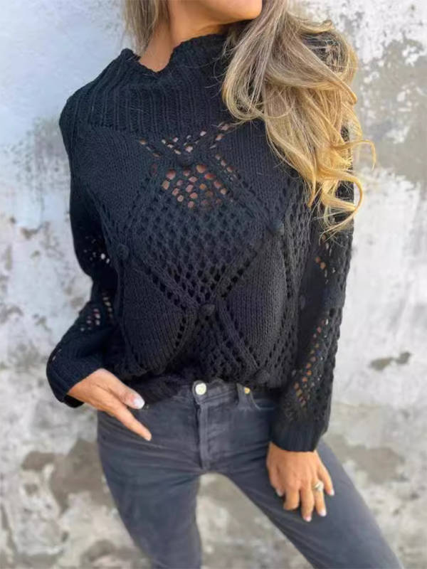 New Casual Loose Skeleton Sweater Round Neck Knit Top