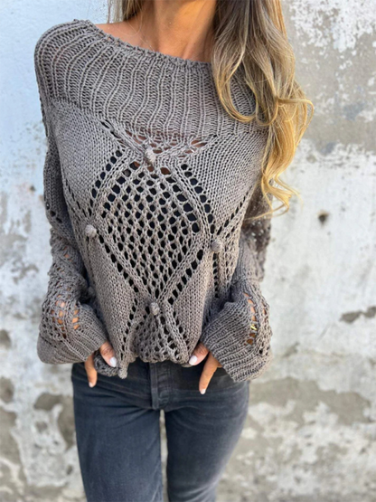 New Casual Loose Skeleton Sweater Round Neck Knit Top