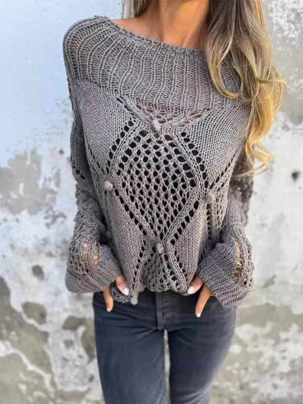 New Casual Loose Skeleton Sweater Round Neck Knit Top