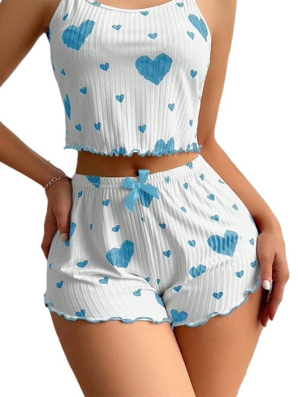 Halloween Erotic Lingerie Christmas Love Print Sweet Suspender Shorts Set