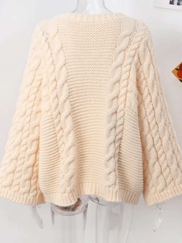 Crew neck bell sleeve knit loose sweater