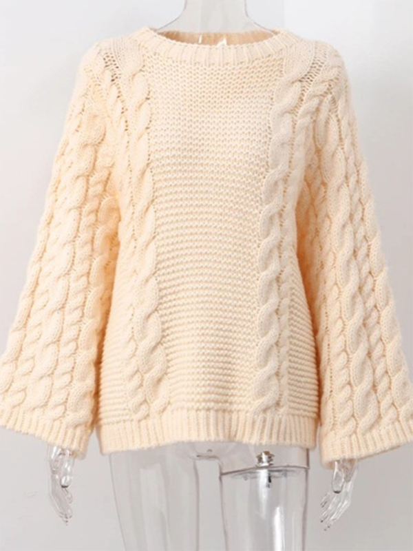 Crew neck bell sleeve knit loose sweater