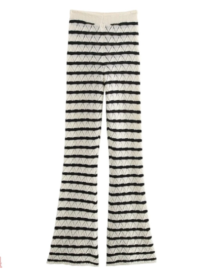 Striped knit l long sleeve flared pants set