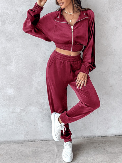 New solid color leisure sports gold velvet long-sleeved pants suit