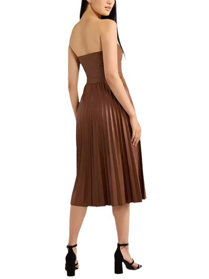 New style tube top pleated leather dress