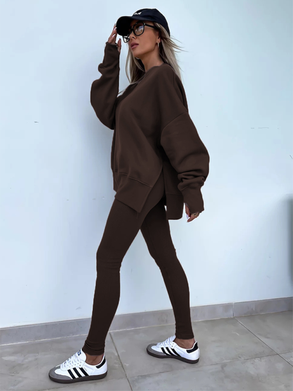 New style casual tight pants loose sweater suit two piece set