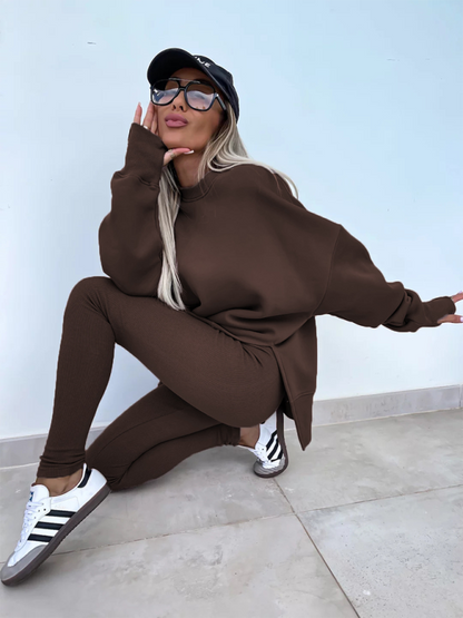 New style casual tight pants loose sweater suit two piece set