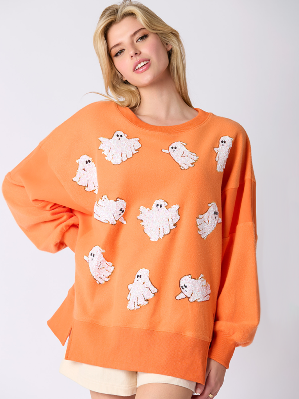 Halloween Ghost Sequin Top Loose Casual Sweatshirt