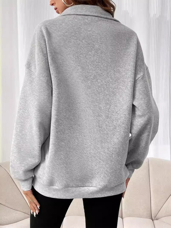 New fashion zipper lapel solid color casual sweater