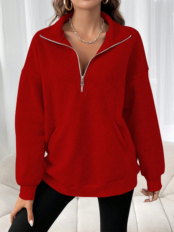 New fashion zipper lapel solid color casual sweater