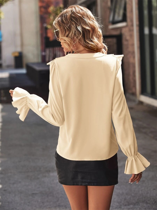 New V-neck ruffle temperament elegant shirt