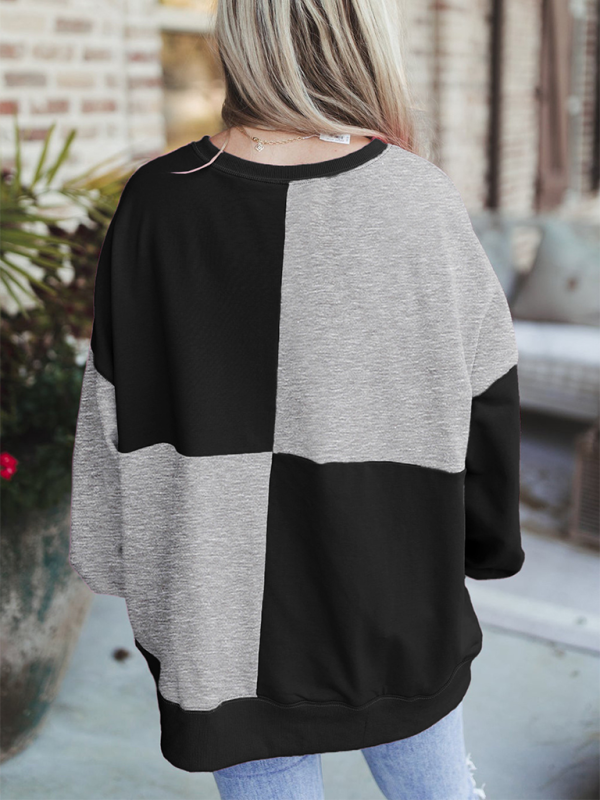 Casual Patchwork Color Block Front Button Long Lapel Sweatshirt