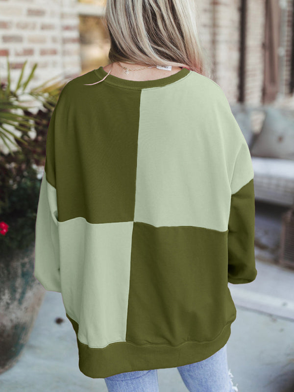 Casual Patchwork Color Block Front Button Long Lapel Sweatshirt