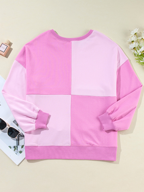 Casual Patchwork Color Block Front Button Long Lapel Sweatshirt