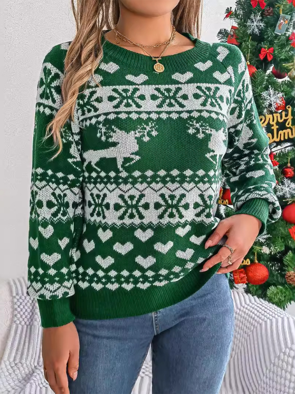 Christmas Deer Pattern Long Sleeve Pullover