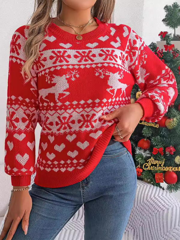 Christmas Deer Pattern Long Sleeve Pullover