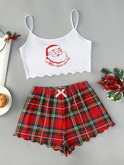 Christmas Santa Claus Elk Print Sleeveless Shorts Simple Casual Two-piece Home Clothes