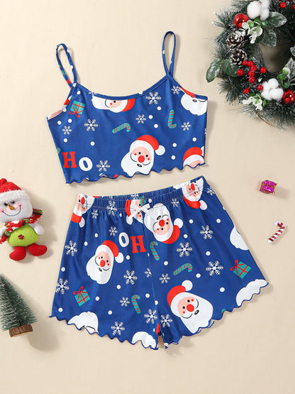 Christmas Alphabet Santa Claus Printed Two Piece Loungewear Set