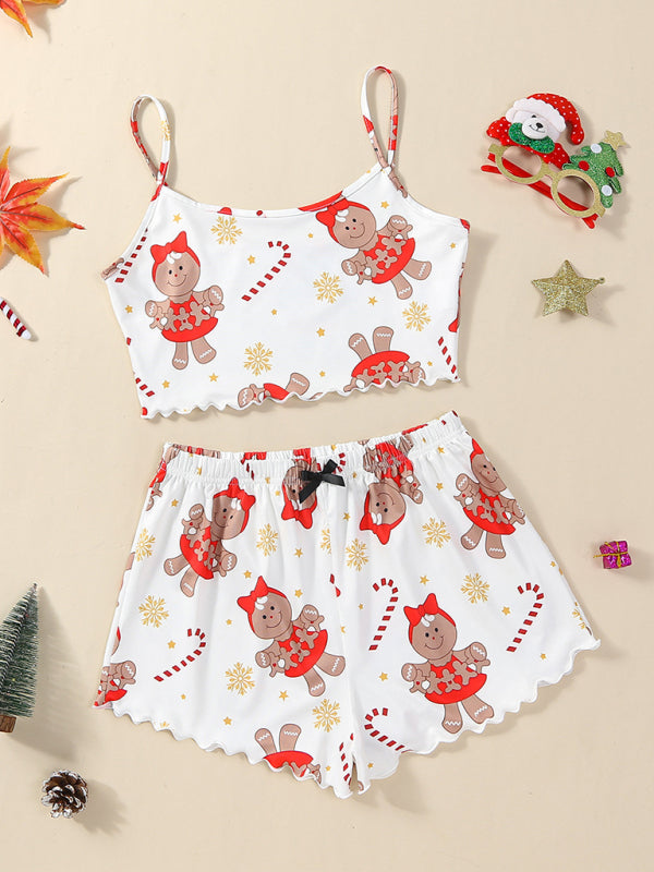 Christmas Cute Snowflake Print Two Piece Loungewear Set