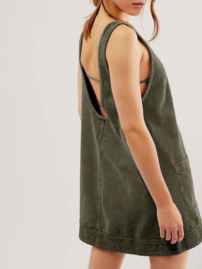 Casual Corduroy Sleeveless Vest Vintage Dress