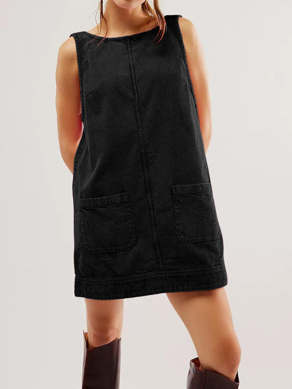 Casual Corduroy Sleeveless Vest Vintage Dress