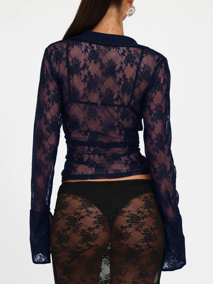 Y2K Sexy Waist Hollow Cardigan Lace Top