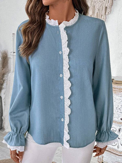 Blue lace cardigan shirt with button details