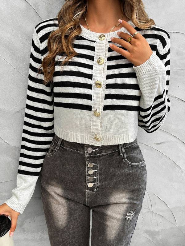 Long sleeve striped cardigan with button details