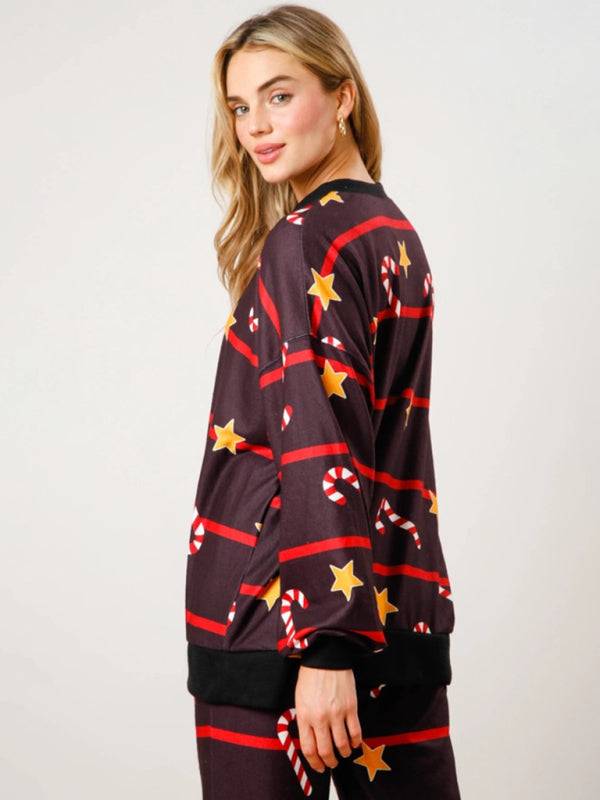 Black Christmas top with stars and candy canes design