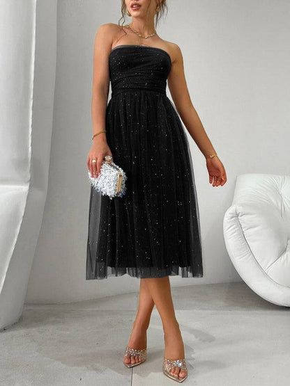 Chic black strapless high waist evening dress