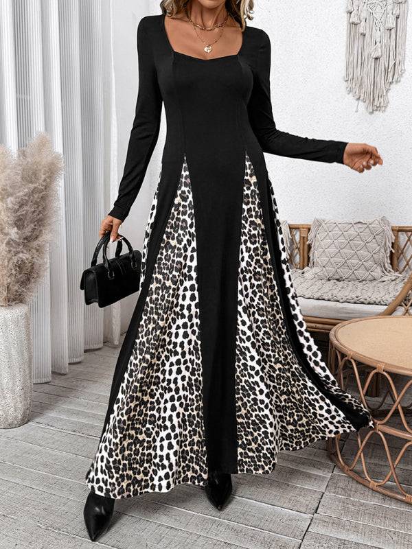 Stylish leopard print retro high waist wide leg dress