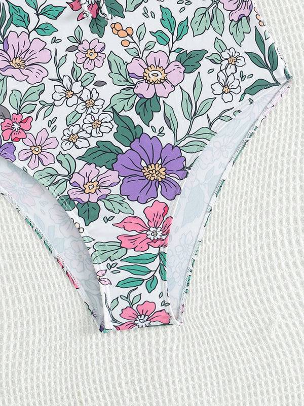 Close-up of green floral print swimsuit bottom