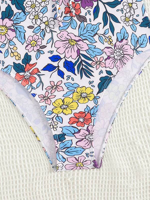 Close-up of colorful floral print swimsuit bottom