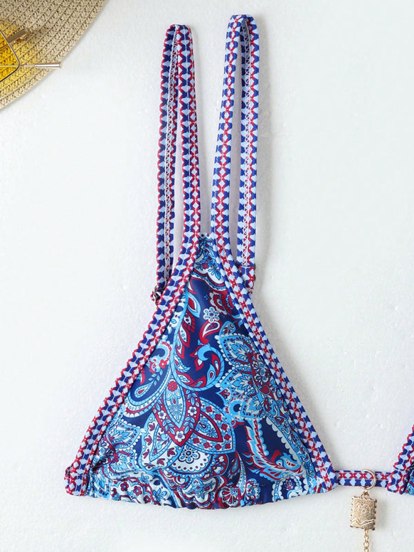 Dark blue paisley floral print bikini set