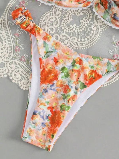 Orange floral print bikini bottom