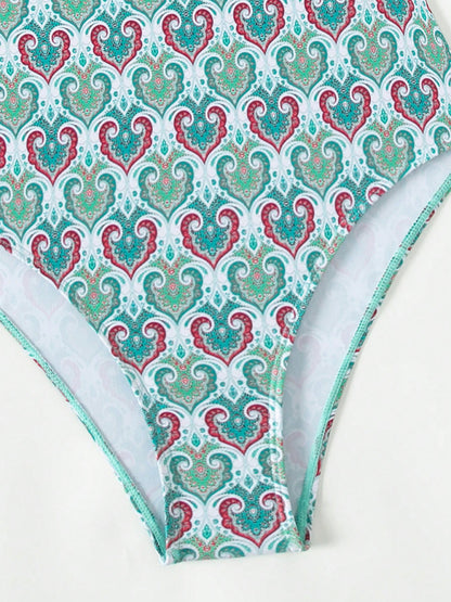 Close-up of turquoise swimsuit pattern