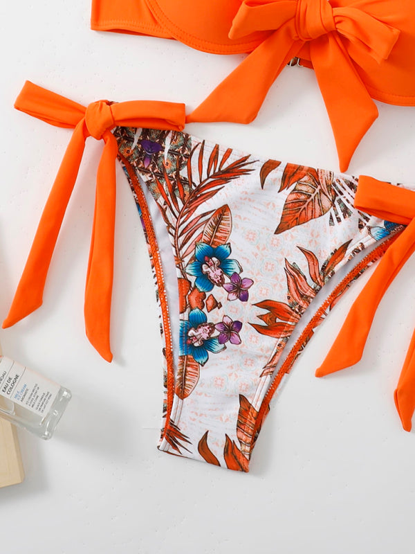 Close-up of orange printed bikini bottom