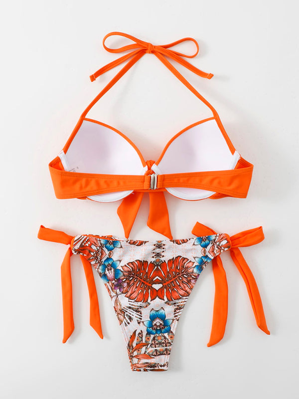 Back view of orange two-tone printed bikini