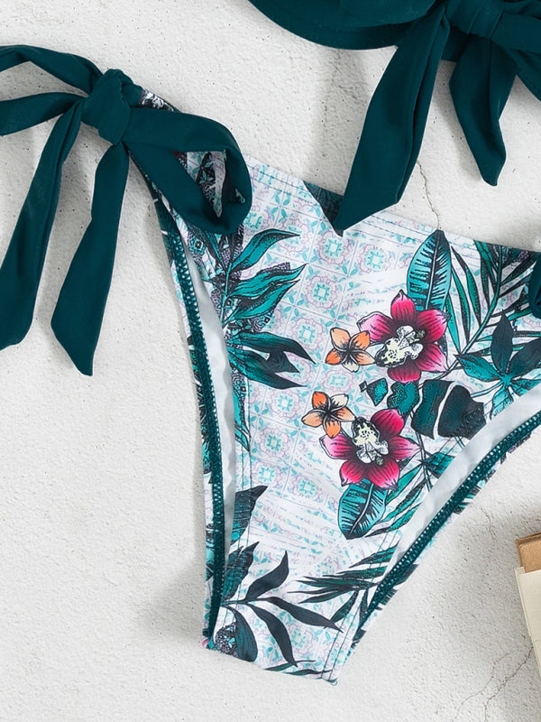 Close-up of teal printed bikini bottom